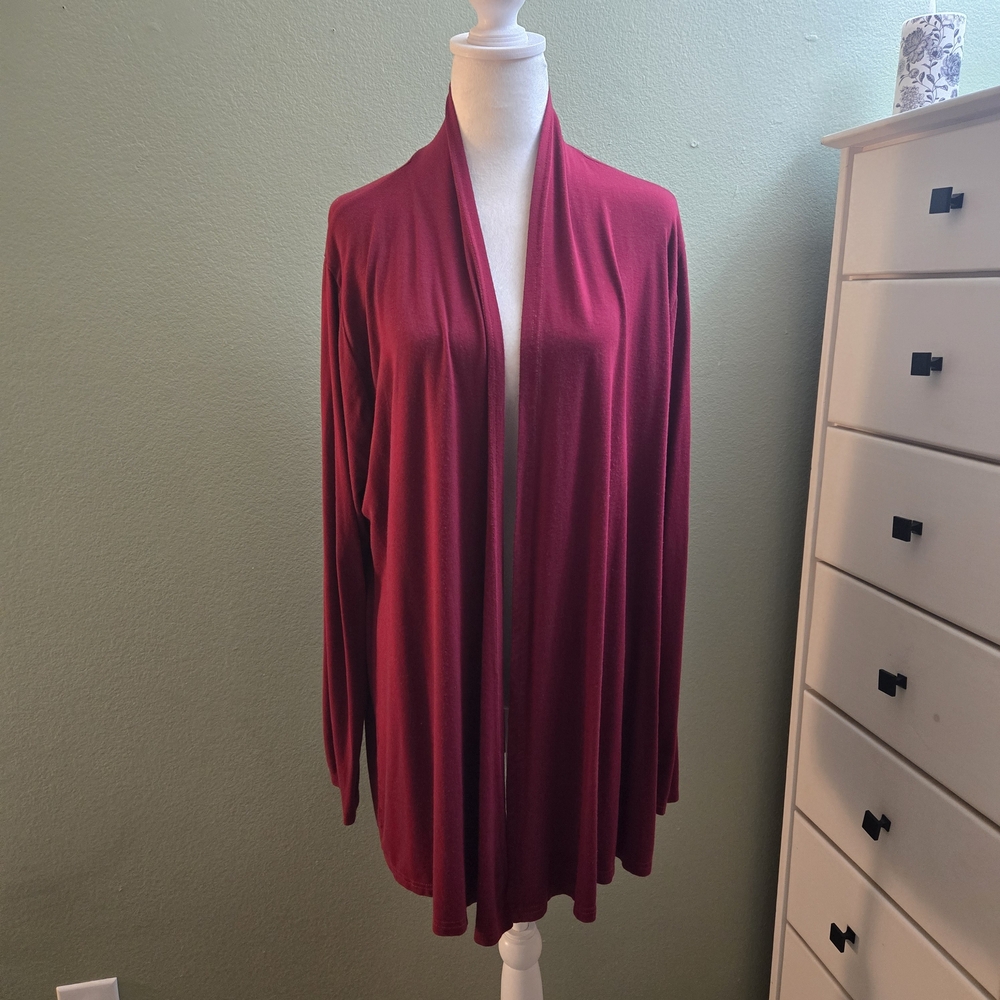 Women's New Choice Deep Red/Maroon Open Front Lightweight Cardigan